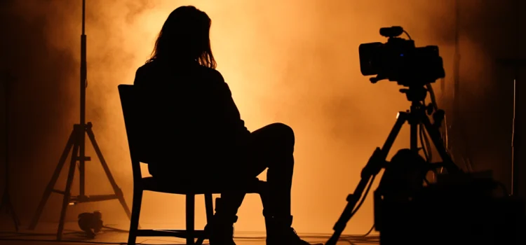 Tarana Burke & the R. Kelly Docuseries Controversy She Faced A silhouette of a woman being filmed for a documentary on a set