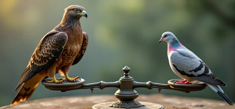 Cycles of War and Peace: Ray Dalio on the Dynamic of Geopolitics Balanced scales with a dove on the left and a hawk on the right illustrates cycles of war and peace