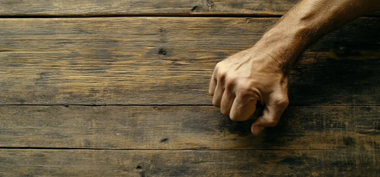 How Does Luck Work? The 4 Psychological Factors A man's fist knocking on a wooden table for good luck to represent how luck works
