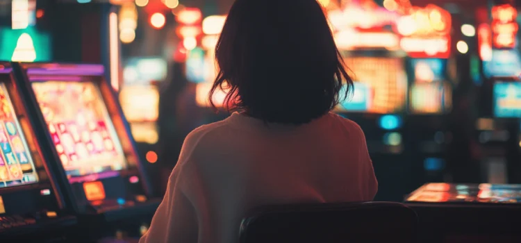Why Gambling Is Addictive (and Why Technology Is Just Like It) A woman in a casino with slot machines, showing why gambling is addictive