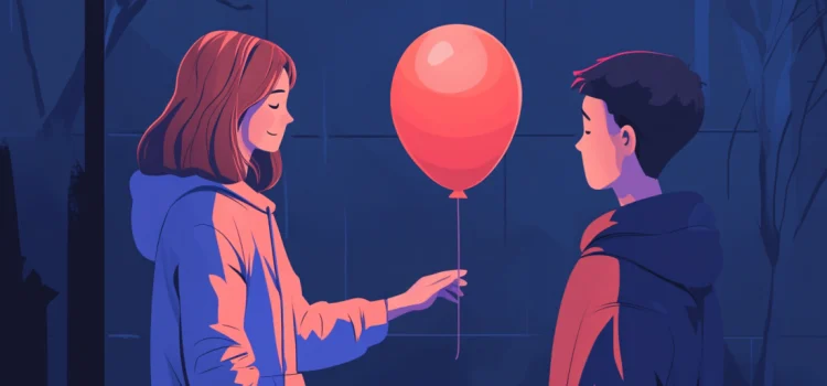 How to Boost Someone’s Mood With Your Own Energy A happy woman giving a sad man a balloon as a way to boost someone's mood