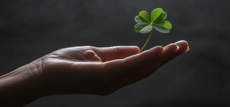 How Believing in Luck Impacts Your Life (The Luck Factor) A hand holding a four-leaf clover, showing that they believe in luck
