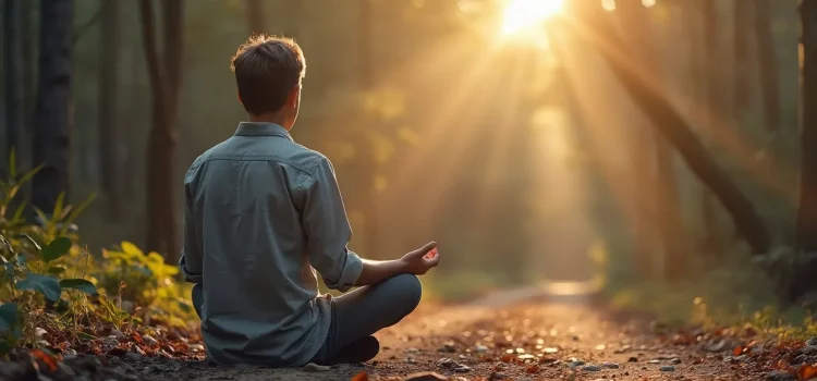 Focused Attention Meditation With the Wheel of Awareness a man practicing focused attention meditation in the woods