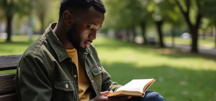 Mediocre: Book Overview & Takeaways (Ijeoma Oluo) A man sitting on a park bench and reading a book