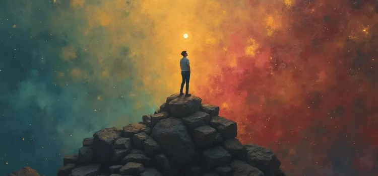 What Do You Want Out of Life? A Novel Approach to Success A drawing of a man standing on a rock pile and looking up at the sky illustrates the question What do you want out of life?