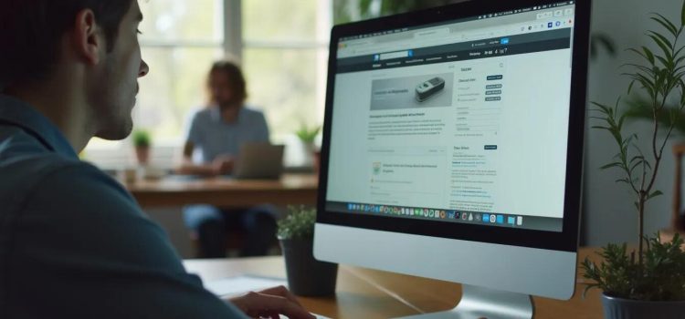 Why a Standard Web Page Layout Serves Your Users Best A man looking at a website on a desktop computer illustrates the importance of using a standard web page layout