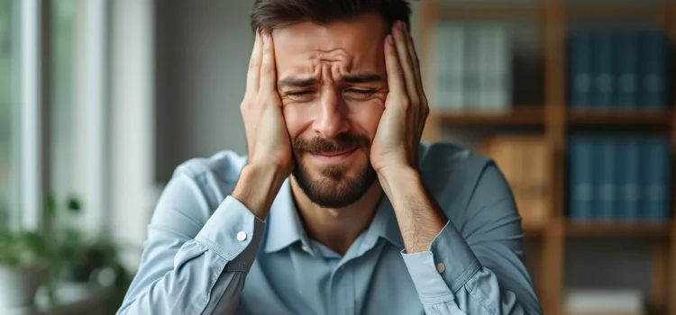 4 Common Mistakes Entrepreneurs Make: What Not to Do A man wincing and holding his head between his hands illustrates common mistakes entrepreneurs make