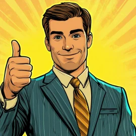 A manager in a suit giving a thumbs up as positive reinforcement for employees