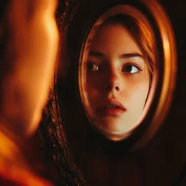 A woman looking at herself in the mirror what her self-concept is
