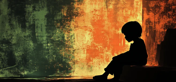 Effects of Childhood Sexual Abuse in Adulthood (Tarana Burke) A silhouette of a boy dealing with childhood trauma in a room
