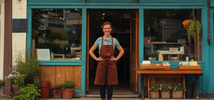 The 4 Strategies of Startup Management: Boost Your Business An owner specializing in startup management proudly stands in front of her small business