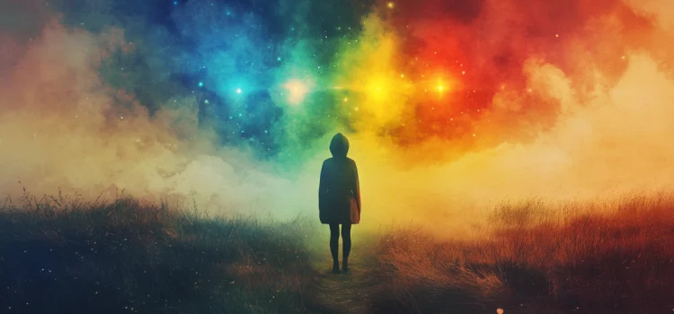 Starting Your Spiritual Journey: Tap Into 4 Universal Powers A person starting their physical journey with four powers in different colors above them