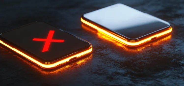The Double-Edged Sword of Technology: Toxic Self-Improvement Two cellphones sitting on a desk, one of them with a red X on it, showing the double-edged sword of technology