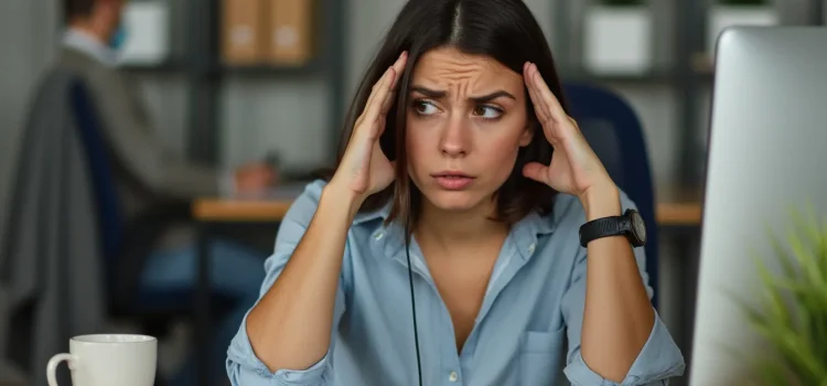 Loss of Concentration? Your Internet Use Might Be to Blame A woman sitting at a desk but looking away is suffering from a loss of concentration at work