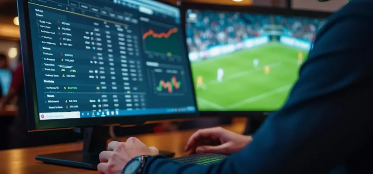 Billy Walters’s Sports Betting System: Its History & Components A man implementing a sports betting system on a computer while a sporting event is on TV in the background