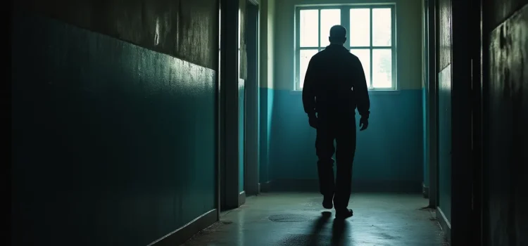 Billy Walters in Prison: Why He Went & What He Learned A silhouette of a man walking down a corridor in a prison with a window at the end