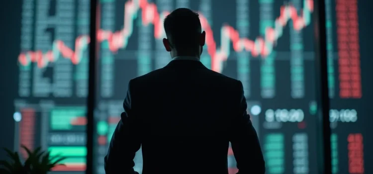 Billy Walters: Insider Trading and Other Run-Ins With the Law A silhouette of a man (seen from the back) looking at a stock market display illustrates insider trading