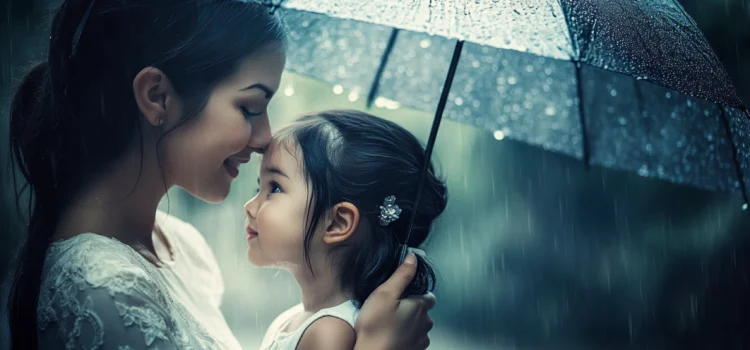 Why Overprotective Parenting Is Setting Your Child Back A mother holding an umbrella over her daughter in the rain, representing overprotective parenting