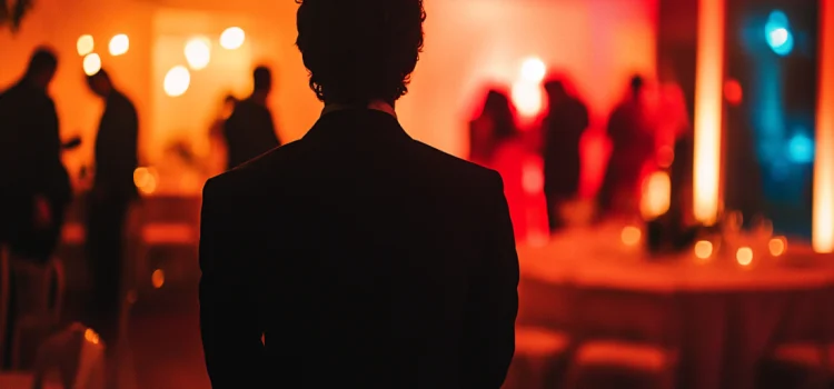 How to Improve Your Social Skills: 3 Tips for Everyone A person who needs to learn how to improve social skills, standing alone at a party full of poeple