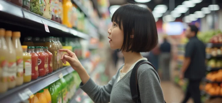 How to Make Healthy Food Choices: Simple Ways to Sort It Out A woman selecting a product on a shelf in a grocery store illustrates how to make healthy food choices