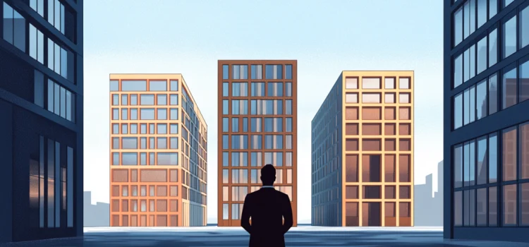 How to Expand Your Business: Hamilton Helmer’s 3 Strategies A man looking at three identical buildings, showing how to expand your business