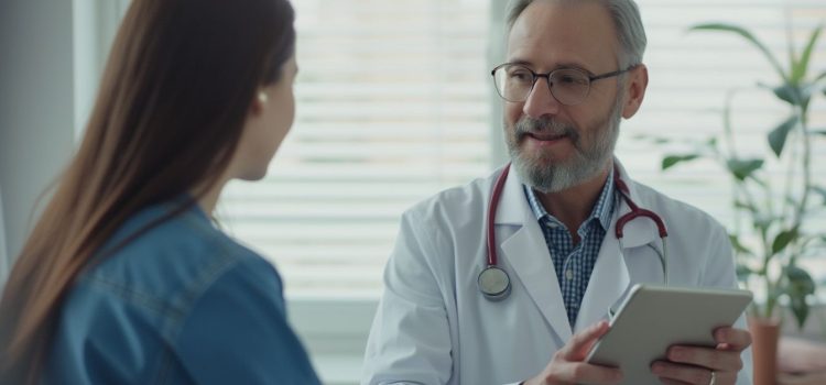 Accommodation for Autism: Devon Price’s Recommendations A male doctor with a white coat and beard talking with a female patient with brown hair illustrates accommodation for autism