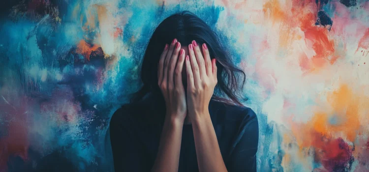 How to Handle Negative Emotions and Use Them for Growth A woman covering her face in front of a colorful background, wondering how to handle negative emotions