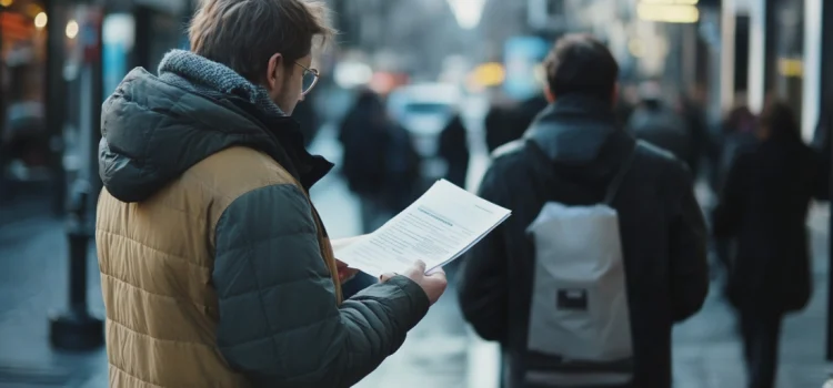 How to Handle Rejection in Network Marketing Like a Pro A man still learning how to handle rejection in network marketing, looking at a pamphlet on the street