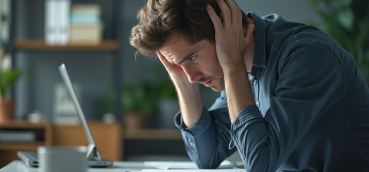 The Effects of Anxiety on Health: 3 Ways It Harms Your Mind & Body A stressed-out man sitting at a desk with his head in his hands illustrates the effects of anxiety on health