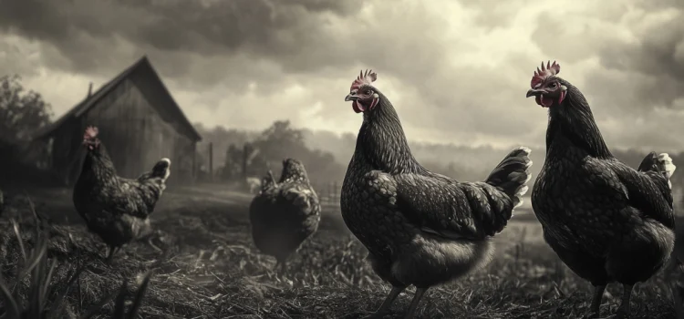 Will There Be a Bird Flu Pandemic? What the Experts Say A black and white image of chickens on a farm as worries of a bird flu pandemic arise