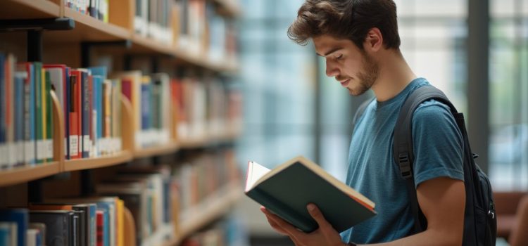 Federal Resume Guidebook (Kathryn Troutman): Book Overview A college student reading a book in a library