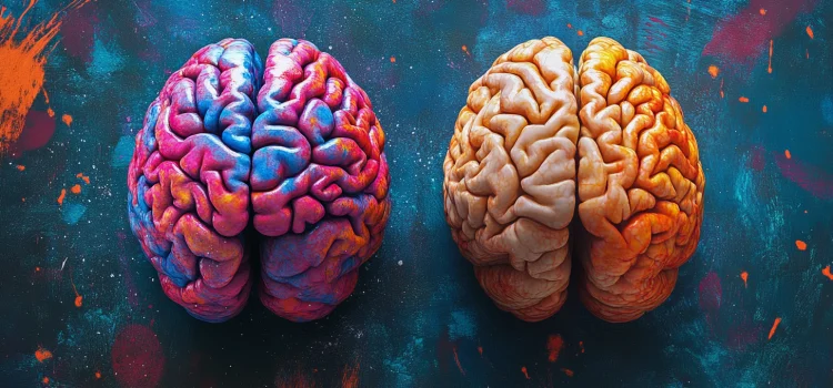 3 Common Misconceptions About ADHD: Debunked A colorful brain next to a yellow brain, representing common misconceptions about adhd