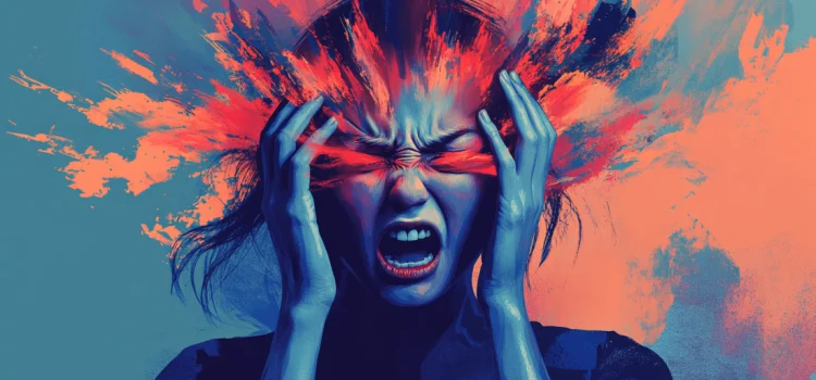 Emotional Dysregulation Treatment for ADHD (Phil Boissiere) Colors splashing out a woman's eyes, symbolizing emotional dysregulation with ADHD