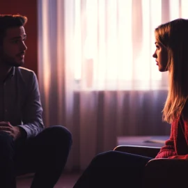 A man interviewing a woman for a job, who knows how to conduct herself in an interview