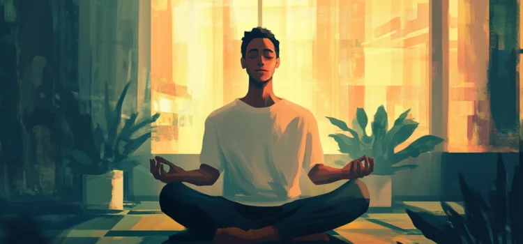 How to Be More Present in the Moment: 2 Ways to Find Peace A man meditating in a room lit by sun, trying to be more present in the moment