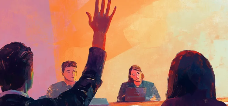How to Stand Out at Work: 2 Traits of Valuable Employees A man raising his hand in a meeting in order to stand out at work