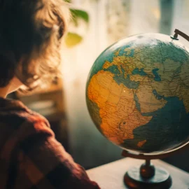 A person looking at a globe, showing how we see the world