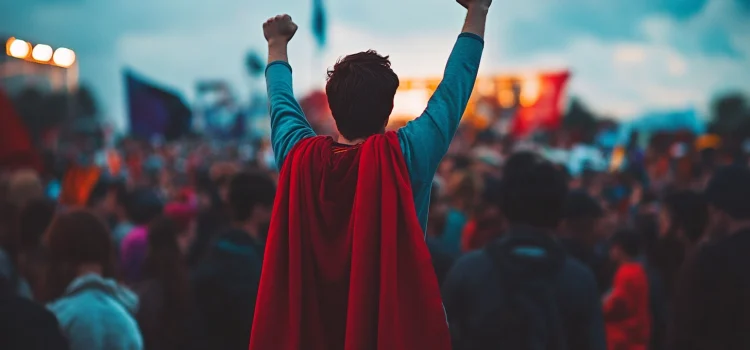 The Importance of Power: Why You Need to Control Your World A man dressed as Superman with a red cape doing a superhero pose in a crowd, showing the importance of power