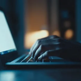 A person typing a resume on a laptop, showing what to do before an interview