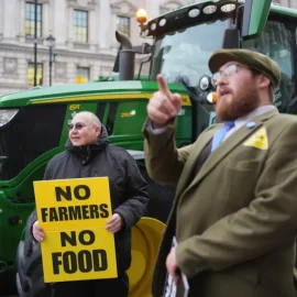 Farmers and tractors on the street in London during UK farmer protests