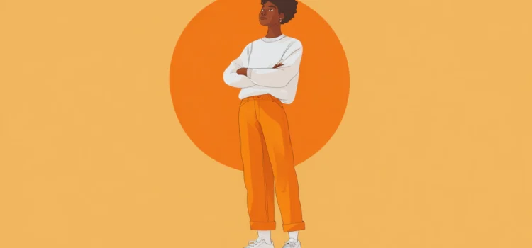 10x Growth: 3 Reasons Why It Beats 2x Growth Any Day A woman standing tall in front of an orange circle by practicing 10x growth