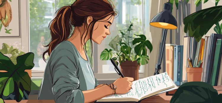 How to Measure Progress: Why You Should Do It Backward A cartoon image of a young woman writing in a notebook at a desk to measure her progress