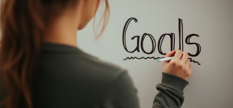 Desire Mapping: 3 Steps to Pursue Goals With Soul A woman writing the word "GOALS" on a whiteboard illustrates Desire Mapping for Goals With Soul