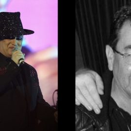 Split screen image of Boy George and Jon Moss