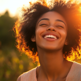 A happy woman who is outside and has learned how to find her authentic self