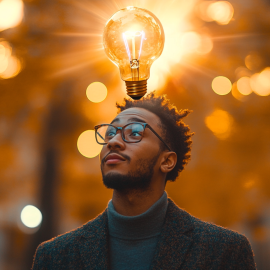 A lightbulb above a salesperson head, representing solution selling