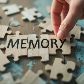 The word "MEMORY" printed on a jigsaw puzzle being put together illustrates how memories are formed