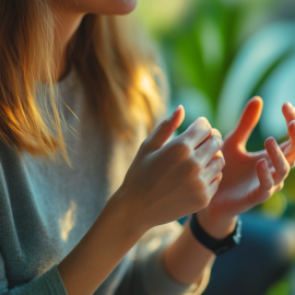 A woman using her hands as a form of nonverbal cue of communication