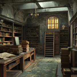 An old library with old books illustrates the democratization of knowledge
