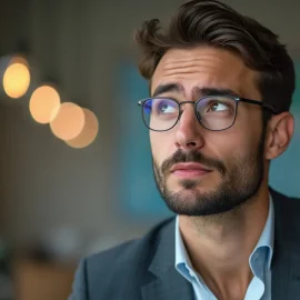 A professional man looking upward with a questioning look illustrates the question, "What is an option pool?"